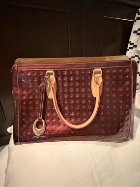 Women's Arcadia Patent Burgundy Tote Bag with Tan Handles